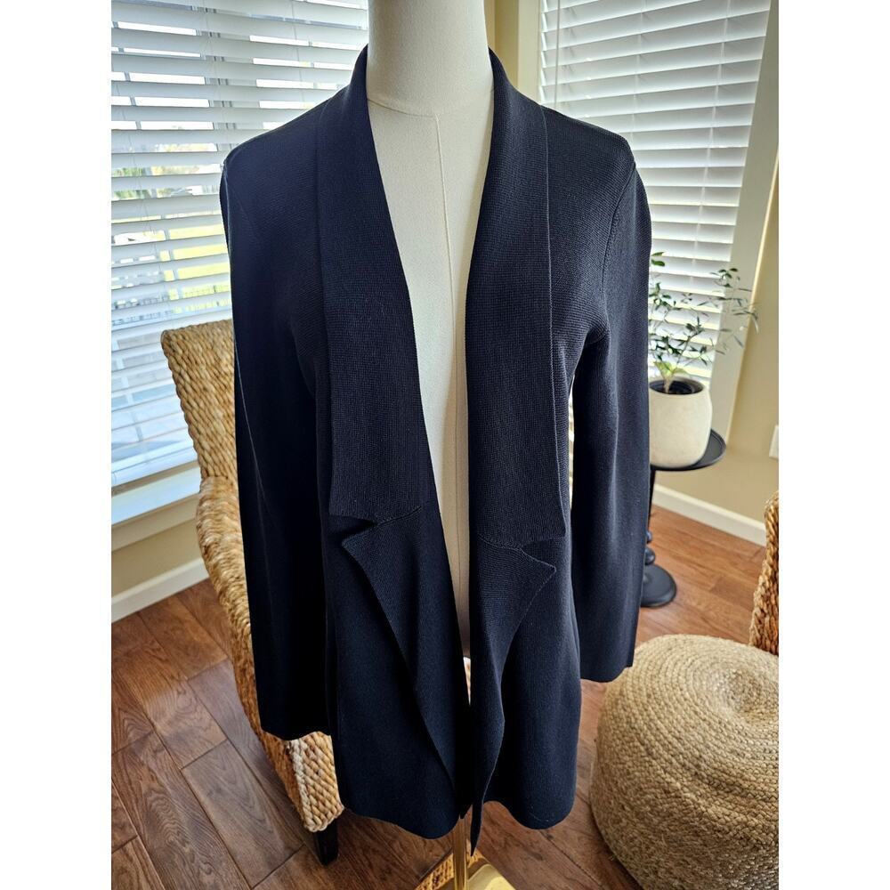 Eileen Fisher Silk Blend Open Front Ribbed Cardigan Women's Size S Black